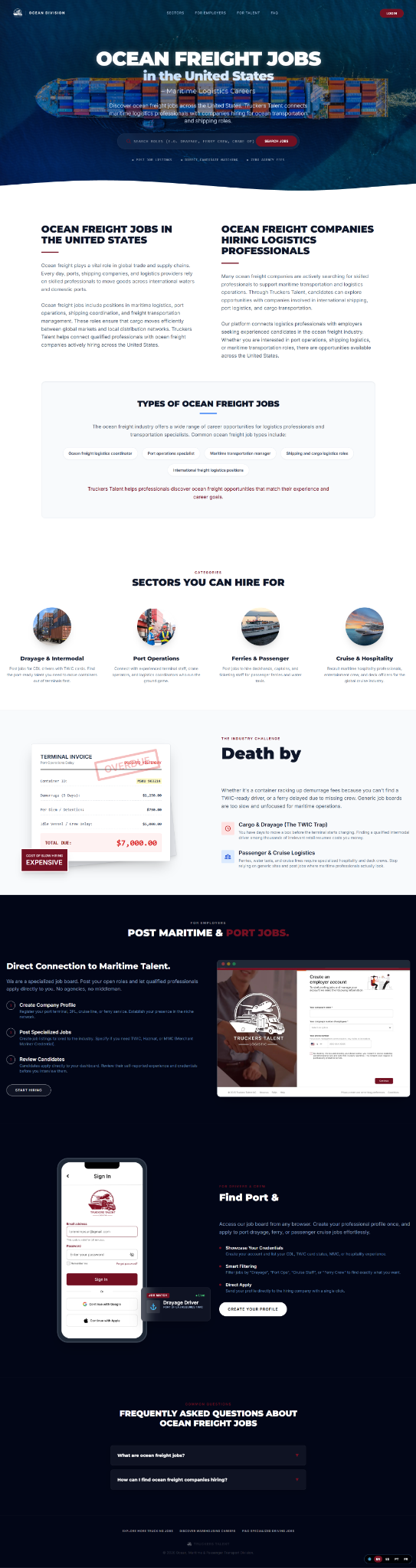 Truckers Talent / Ocean & Maritime website screenshot