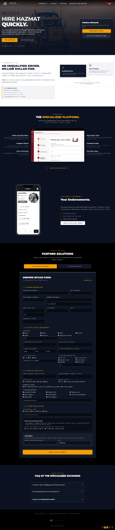 Truckers Talent / Specialized Logistics website screenshot